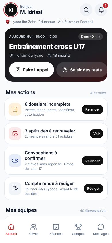 Capture de l’application mobile : accueil établissement